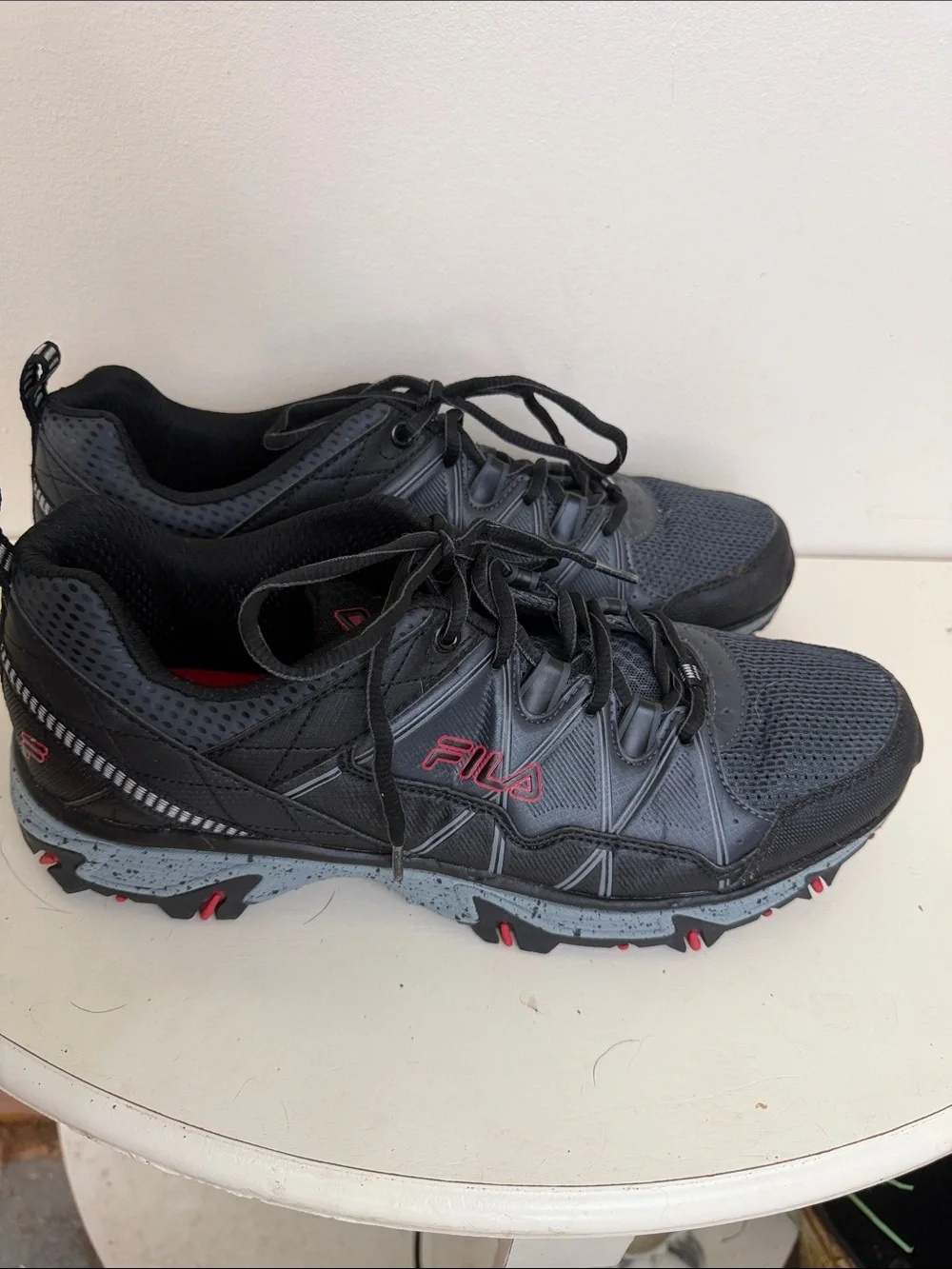 Fila Men's Black Athletic Trail Shoes with Red Accents